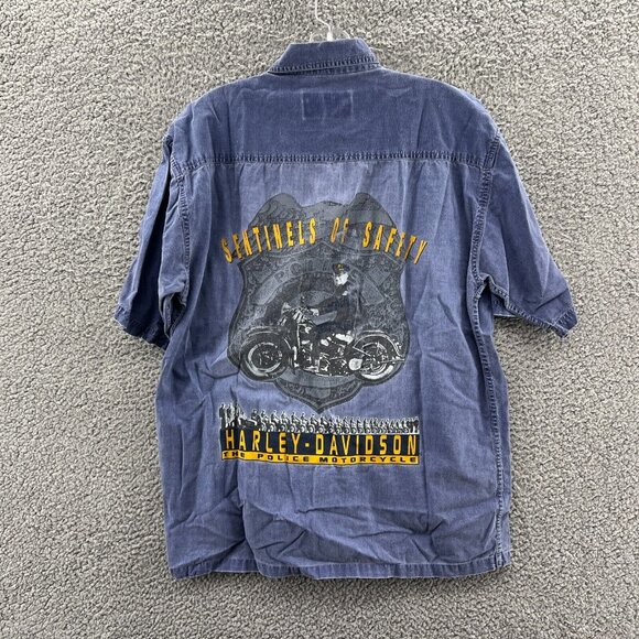 Harley Davidson Button Up Shirt Mens Medium Short Sleeve Sentinels Of Safety Nos - Picture 2 of 10